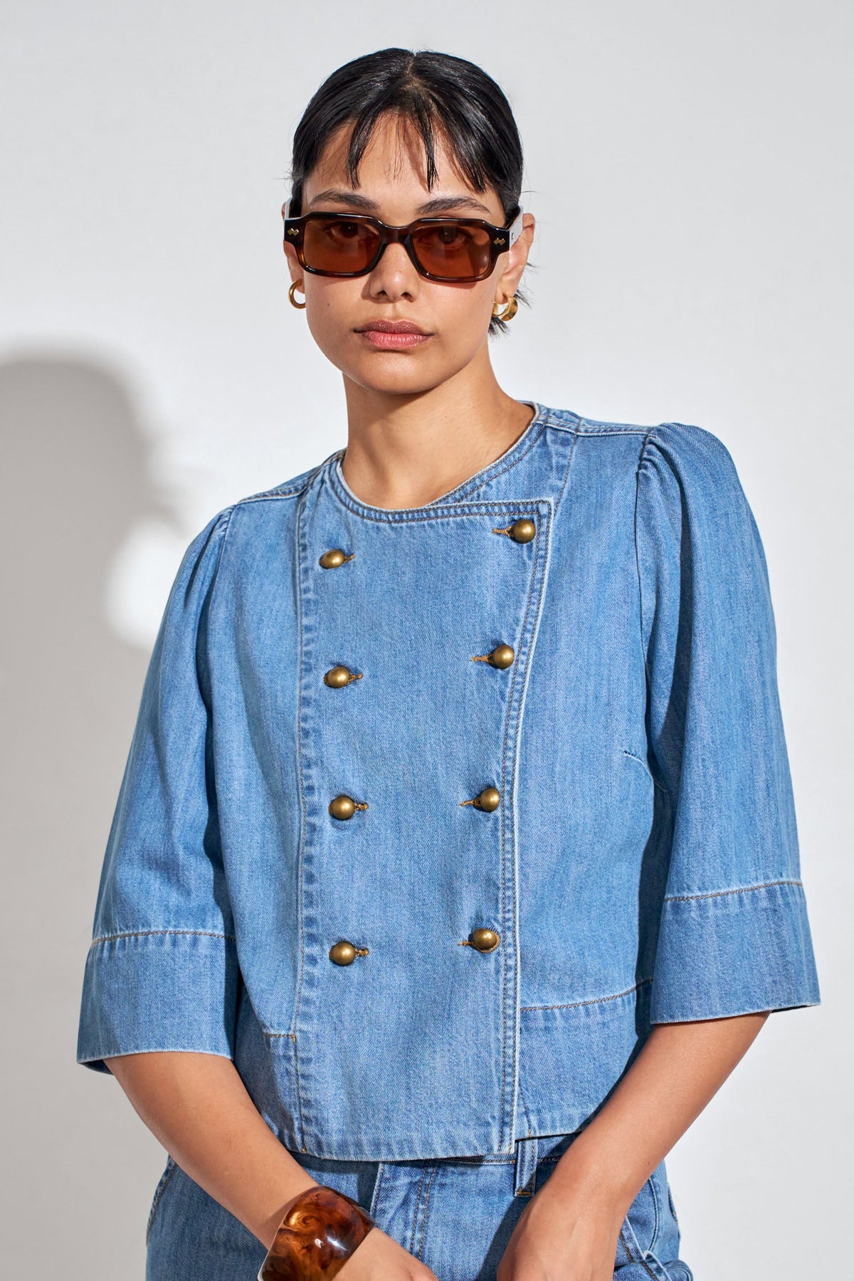 Zoe Kratzmann Plunge Jacket - Mid Wash Denim
