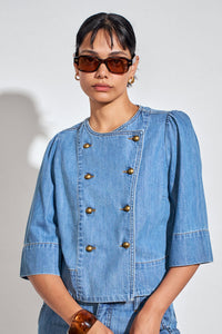 Zoe Kratzmann Plunge Jacket - Mid Wash Denim