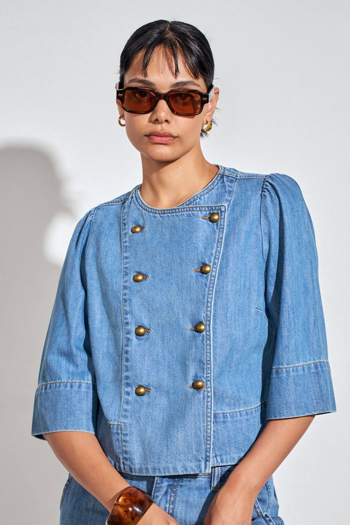Zoe Kratzmann Plunge Jacket - Mid Wash Denim