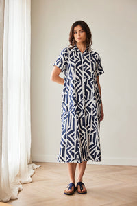Peruzzi - Geo Block Print Dress - Navy