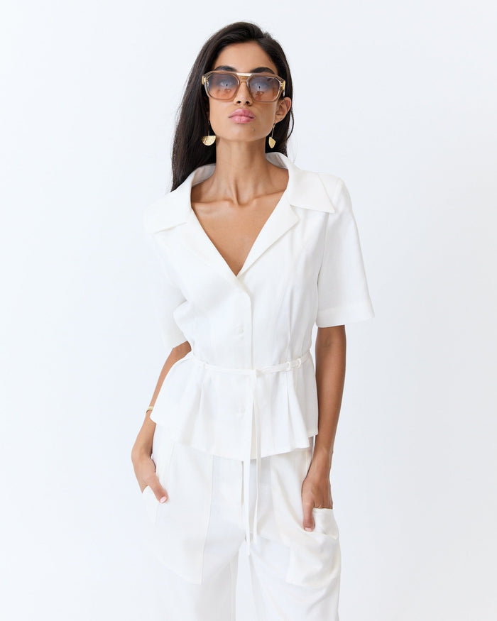 Eder by Anna Angelica Blouse in Off White herringbone