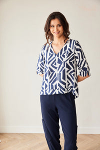 Peruzzi - Geo Block Print Top - Navy