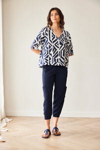 Peruzzi - Geo Block Print Top - Navy