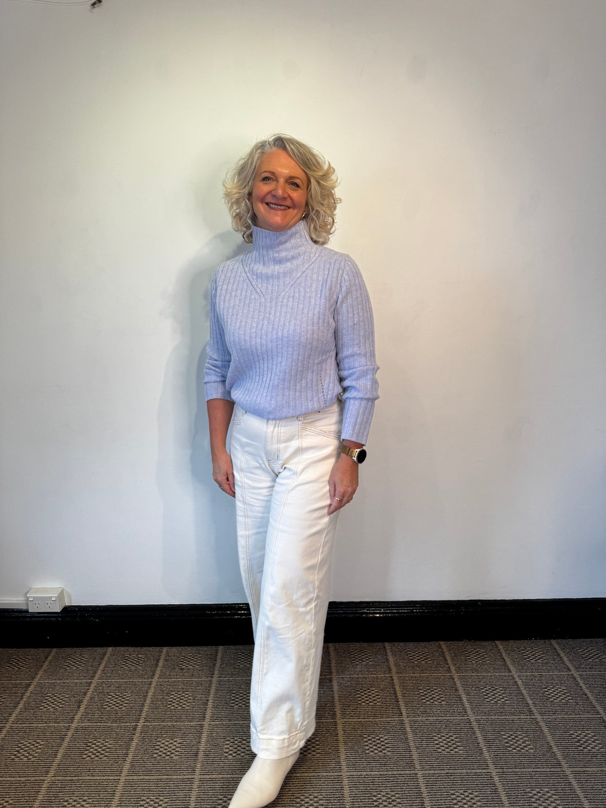 Blue Mist Funnel Neck Merino Jumper