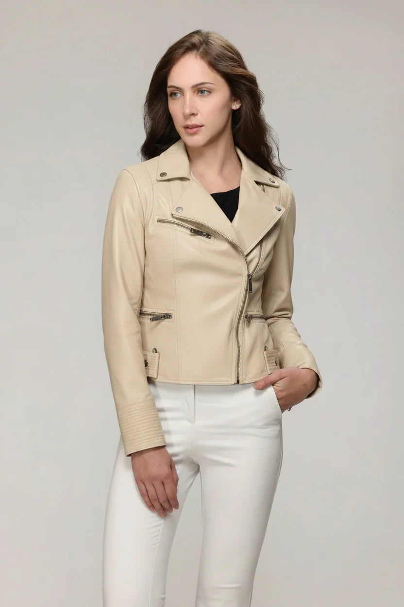 Tatania Leather Jacket -  Beige