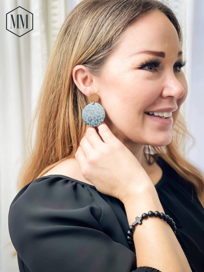 Honey Chevron - Cork+Leather Round Earring