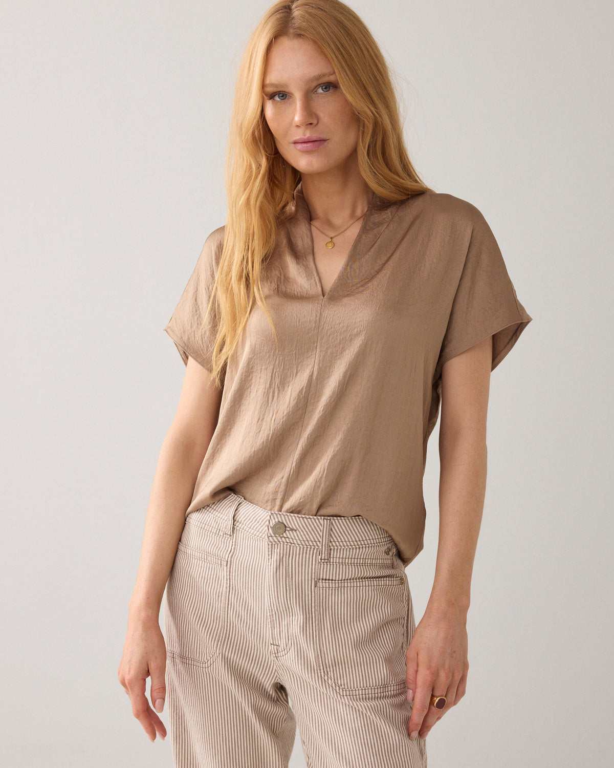 Summum Top Short Sleeves Silky Touch in Khaki - front