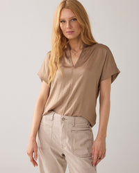 Summum Top Short Sleeves Silky Touch in Khaki - front