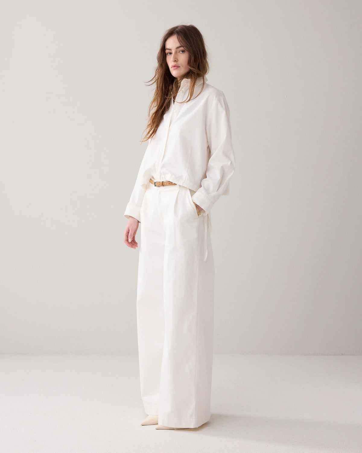 Summum - Denim Blouse in Soft Twill - White