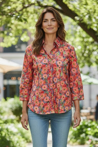 Equinox Cottage Garden print cotton shirt with 3/4 sleeves