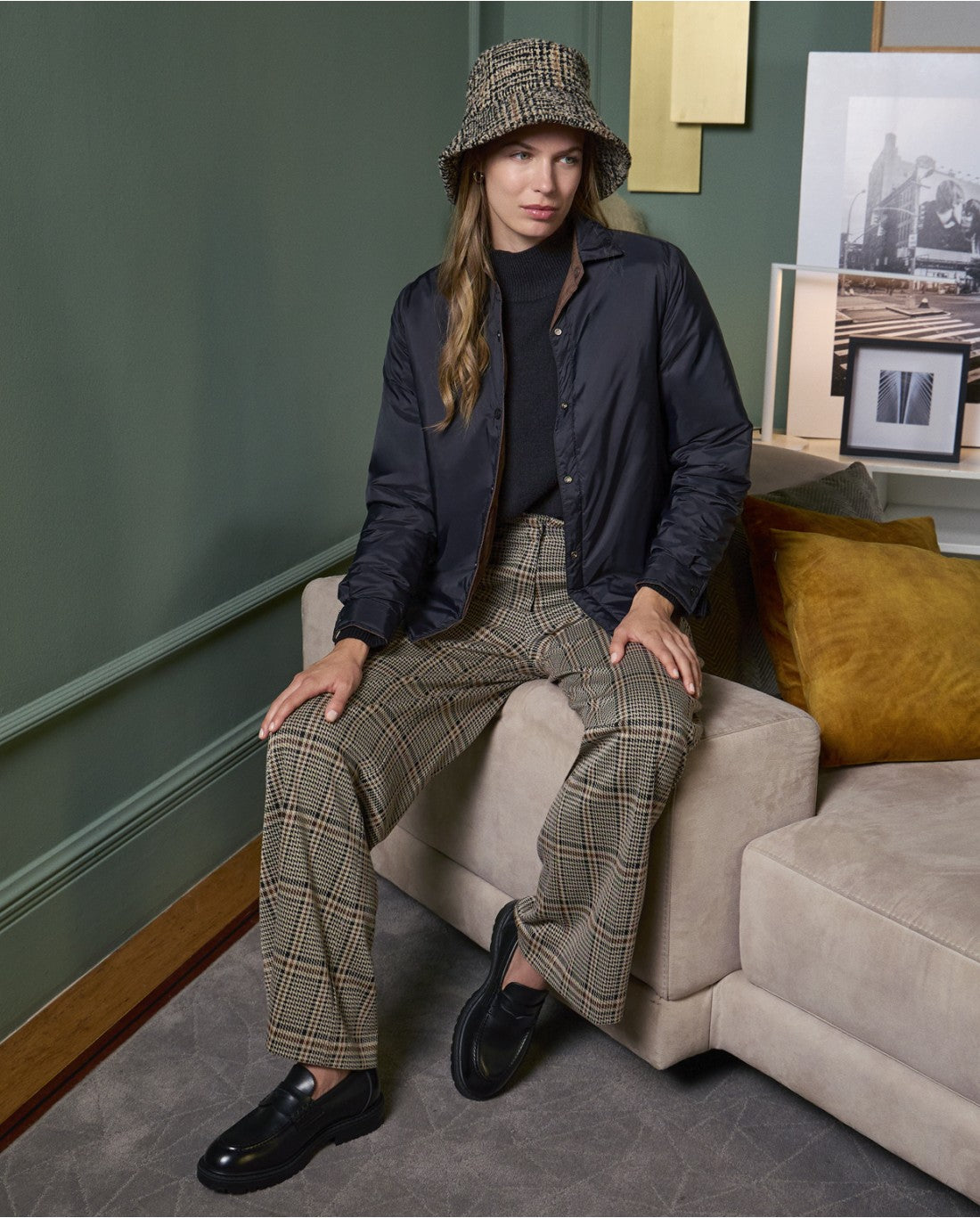 Surkana - Wide Leg Jacquard Pants Black Check