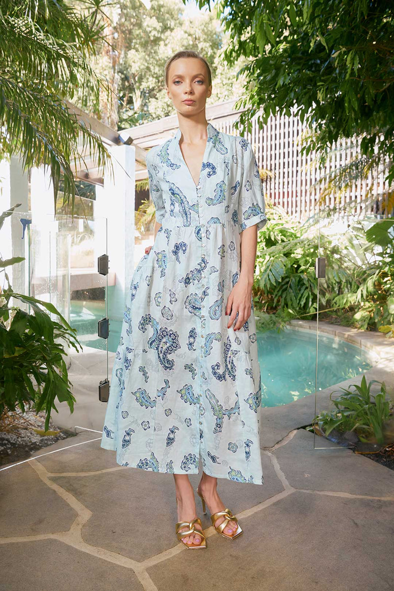 The Dreamer Label - Celine Woodstock Ankle Dress - Ocean