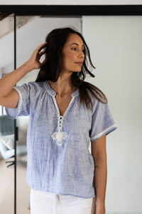 Rose & Rose Foxglove Top in Banker Blue