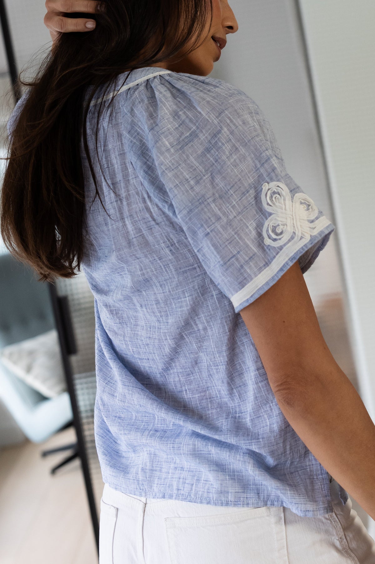 Rose & Rose Foxglove Top in Banker Blue