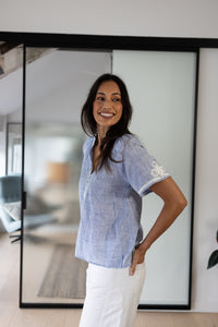 Rose & Rose Foxglove Top in Banker Blue