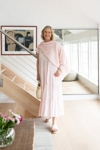 Rose & Rose Camellia Dress in Shell Pink and White