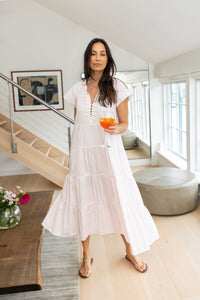 Rose & Rose Camellia Dress in Shell Pink and White