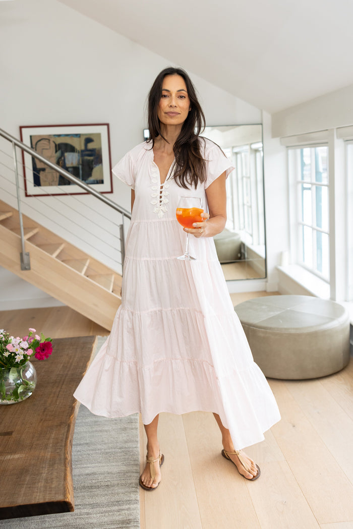 Rose & Rose Camellia Dress in Shell Pink and White