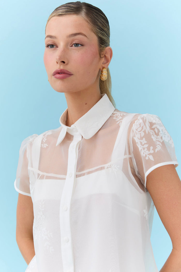 Eder by Anna Ludovina Blouse in sheer ivory silk organza with tonal floral design