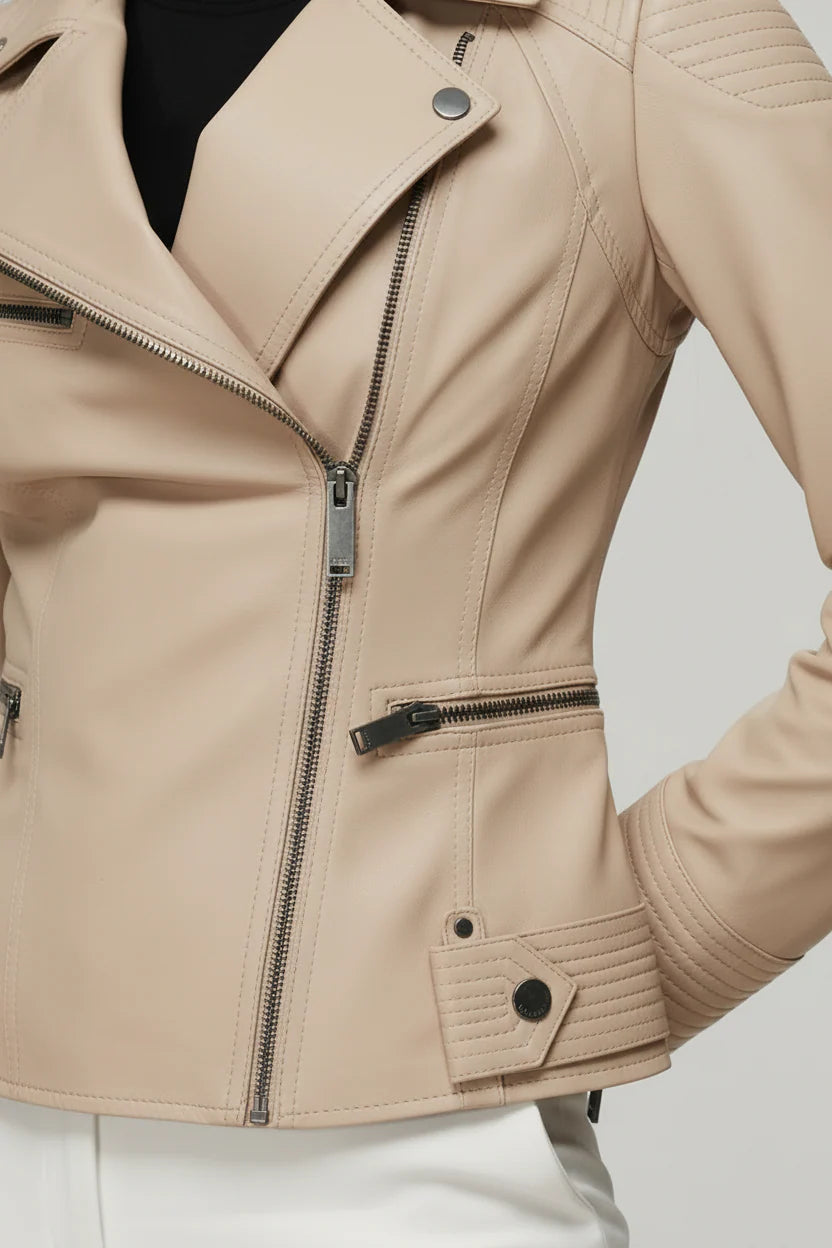Tatania Leather Jacket -  Beige