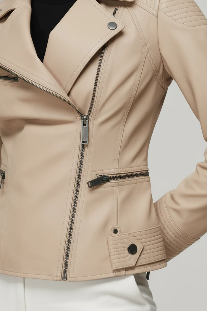 Tatania Leather Jacket -  Beige