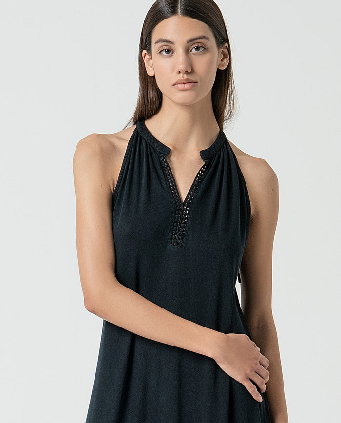 Plain organic cotton long dress Navy blue