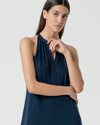 Plain organic cotton long dress Navy blue