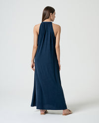 Plain organic cotton long dress Navy blue