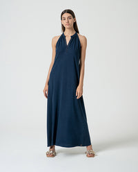 Plain organic cotton long dress Navy blue