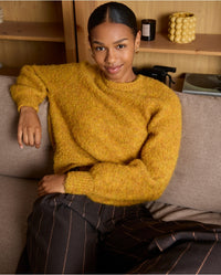 Surkana - Short Bouclé Knitted Sweater in Mustard