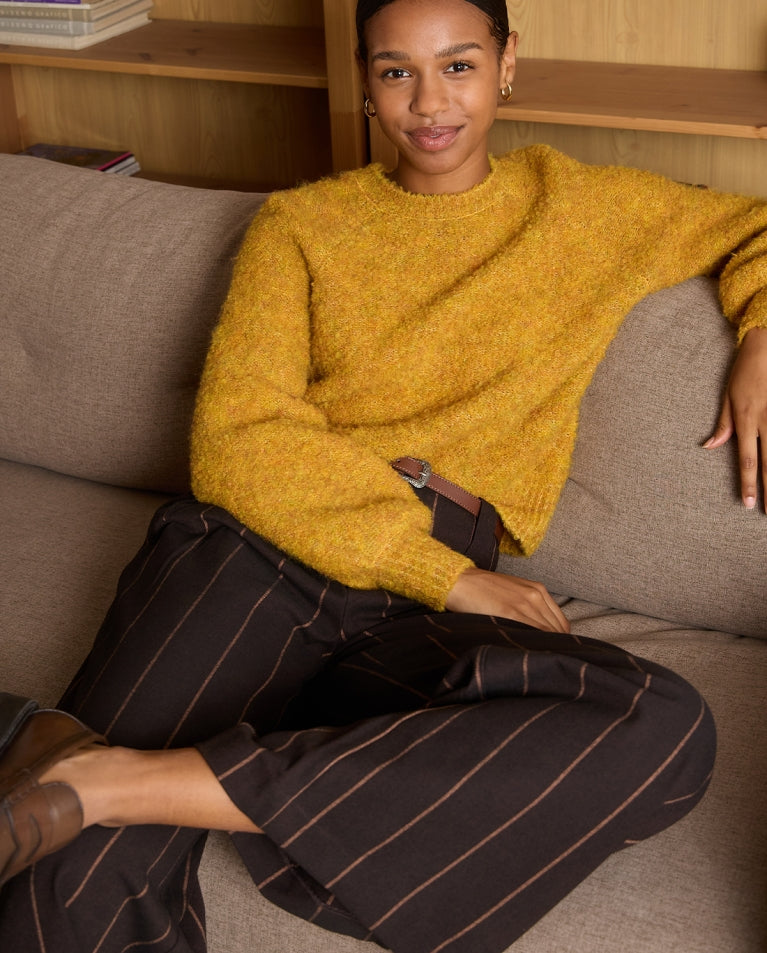 Surkana - Short Bouclé Knitted Sweater in Mustard