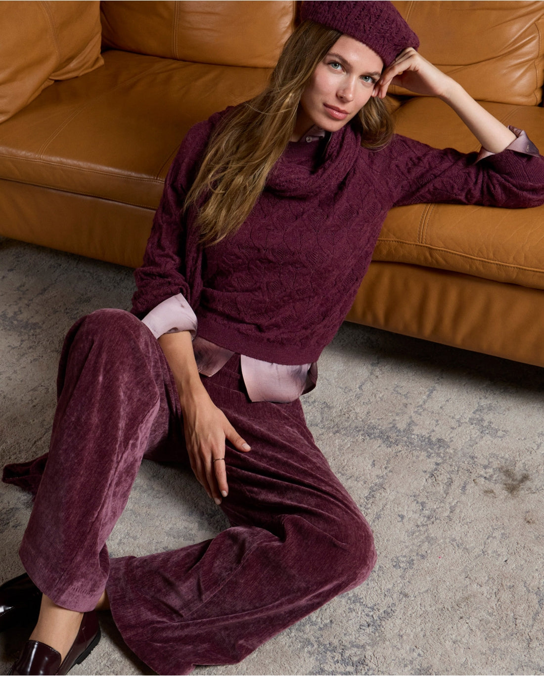 Surkanka - Braided Pattern Tricot Sweater in Bourdeaux