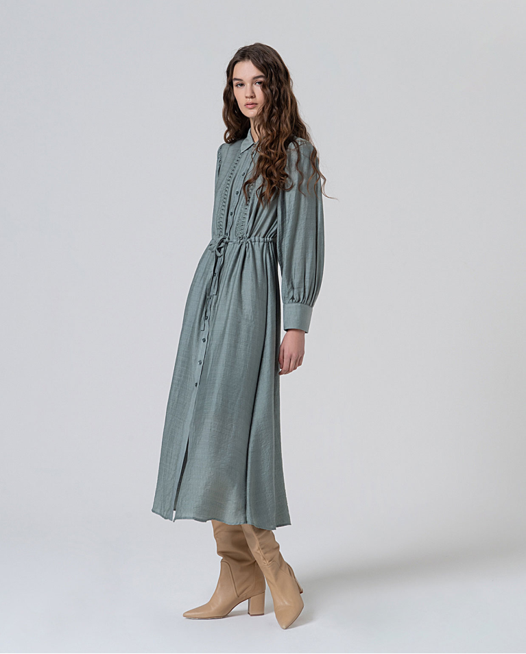 Surkana - Viscose midi shirt dress Steel Blue