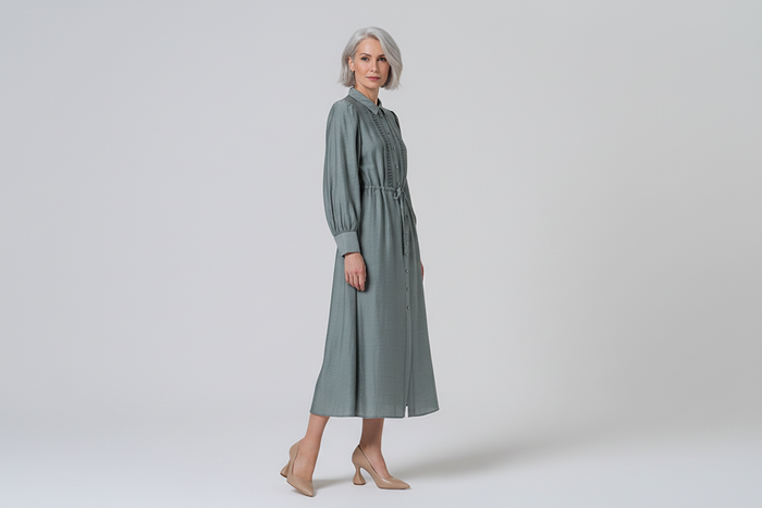 Surkana - Viscose midi shirt dress Steel Blue