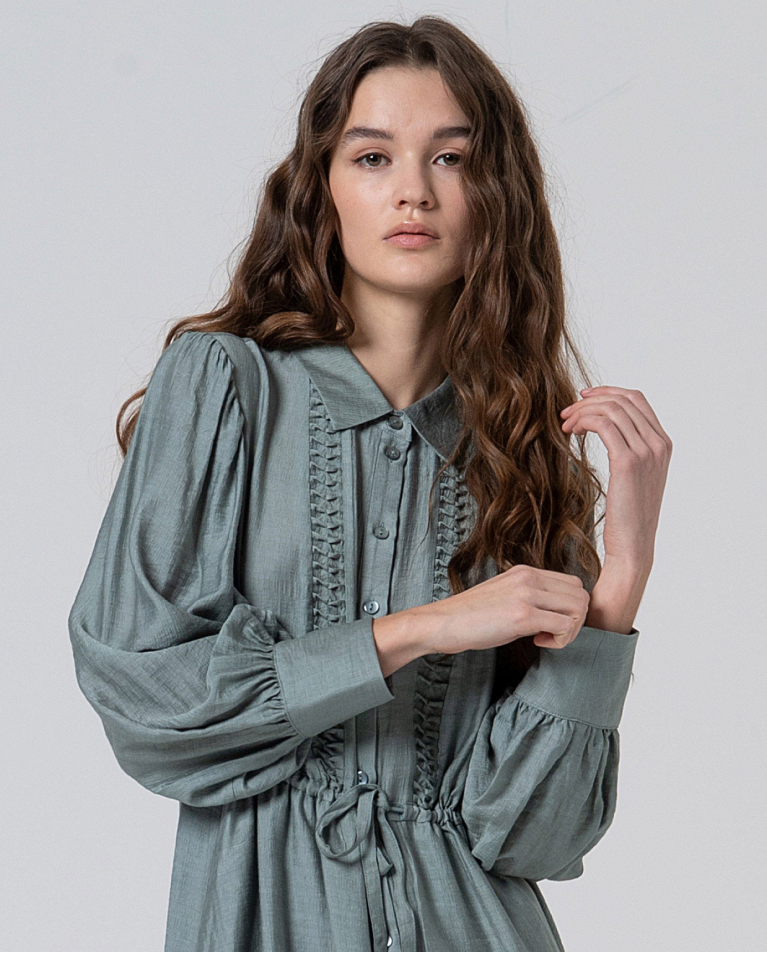 Surkana - Viscose midi shirt dress Steel Blue