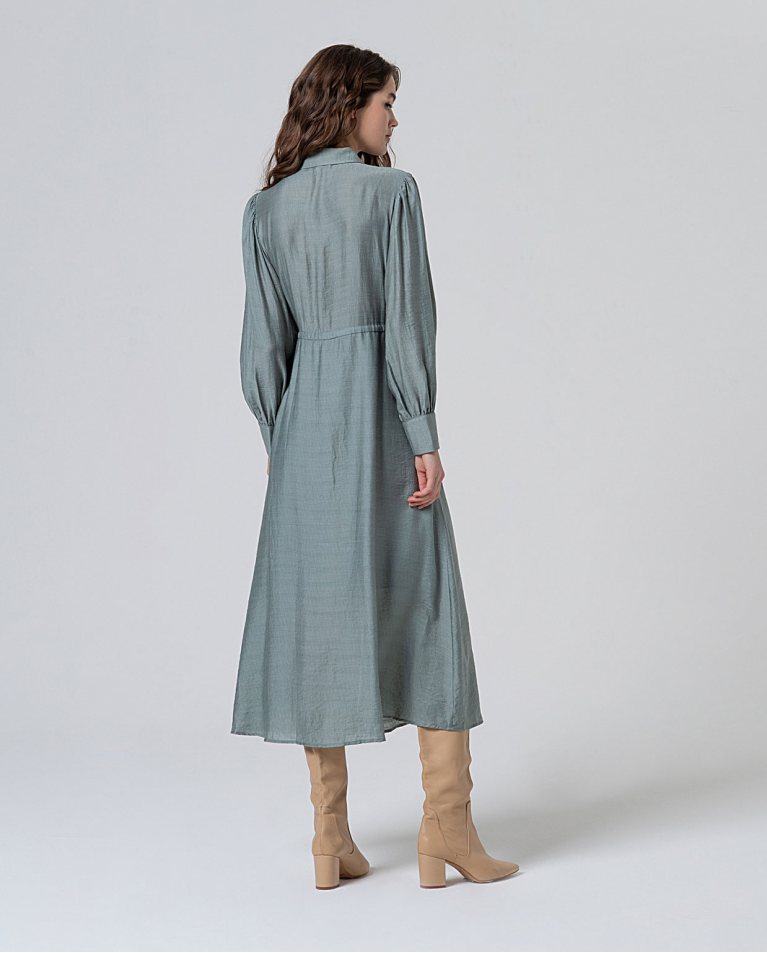 Surkana - Viscose midi shirt dress Steel Blue