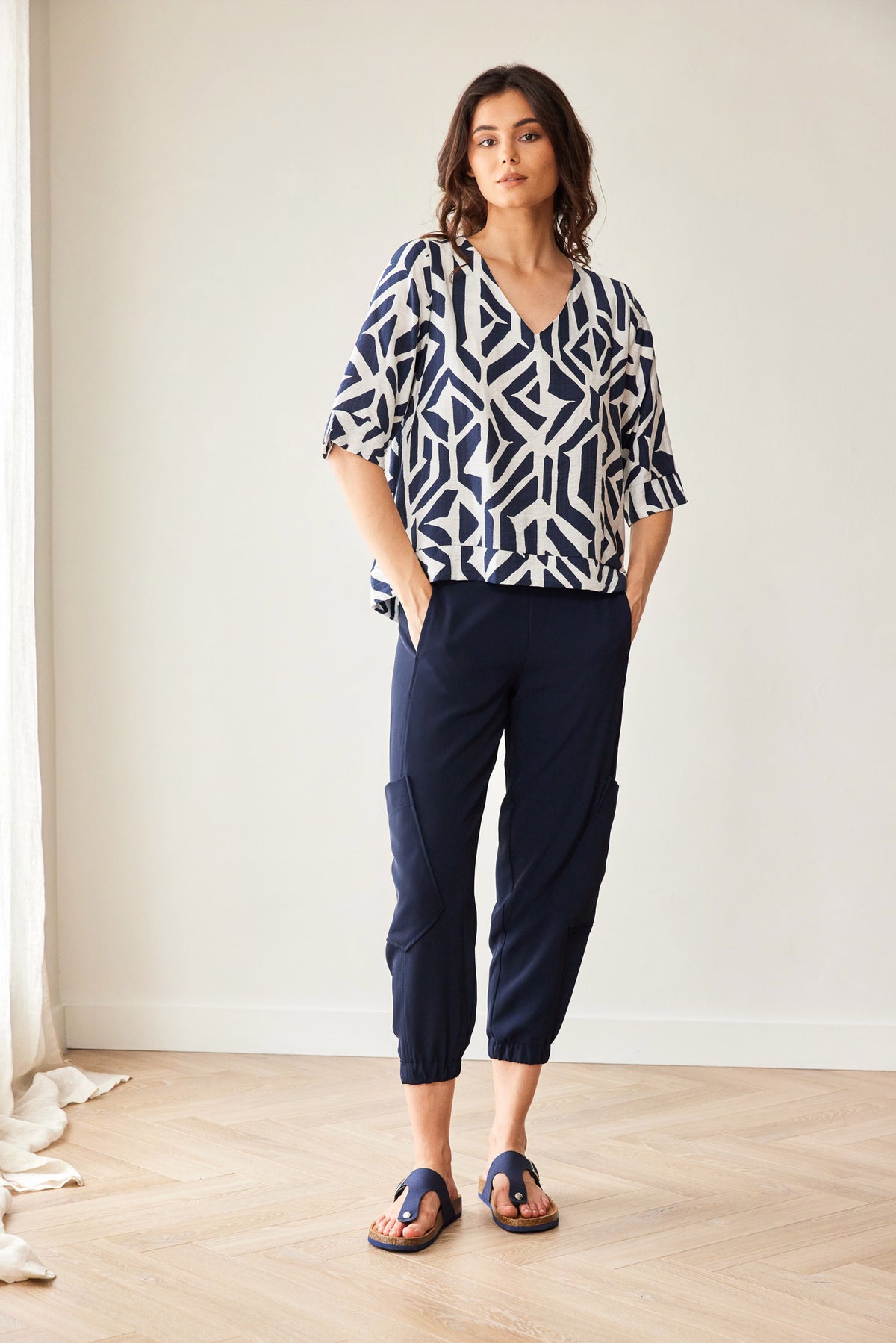 Peruzzi - Geo Block Print Top - Navy