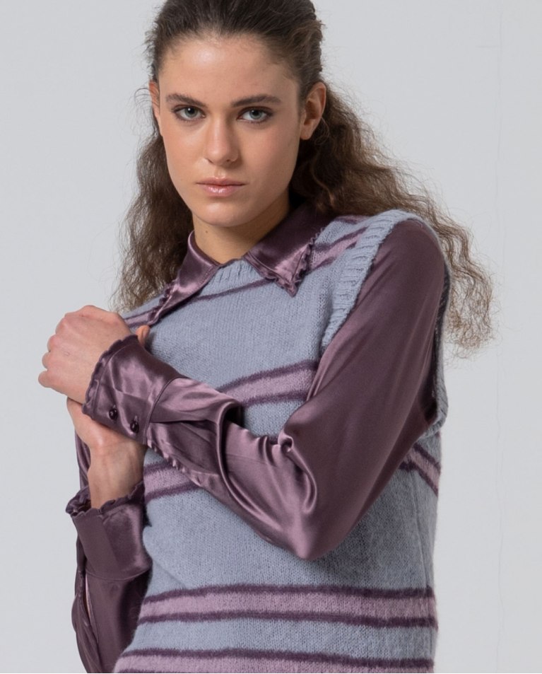 Suranka - Plaid Jacquard Vest - Powdered Mauve