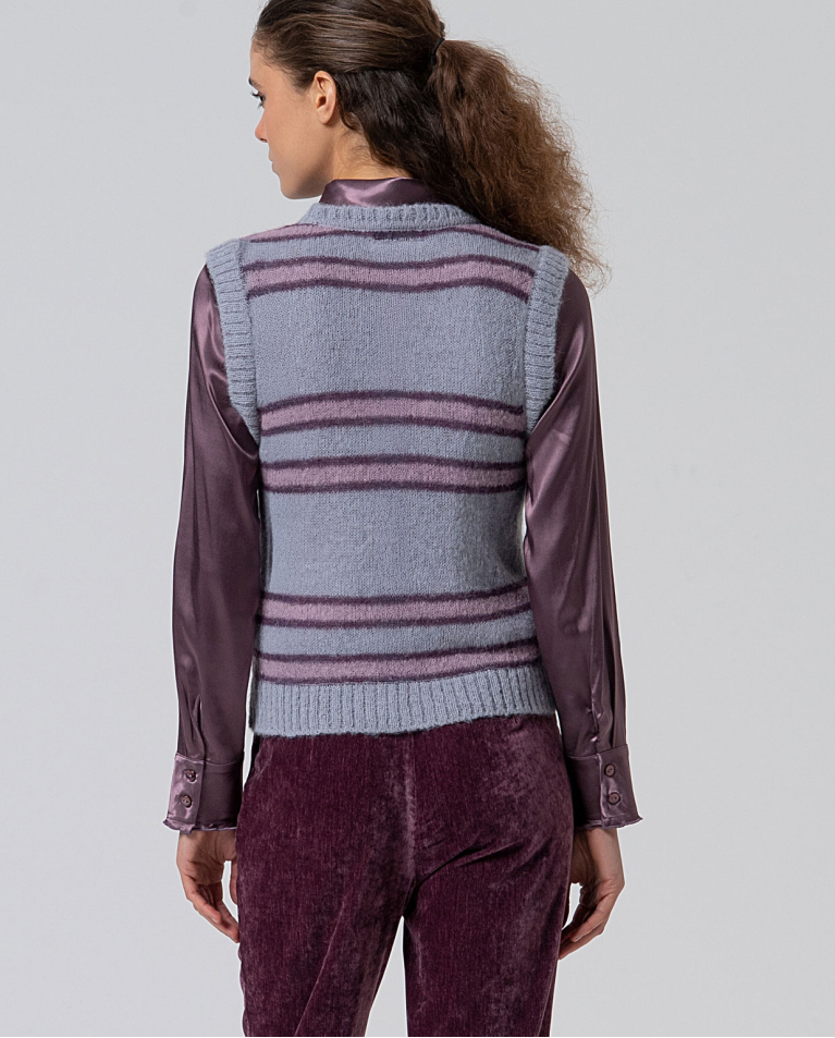 Suranka - Plaid Jacquard Vest - Powdered Mauve