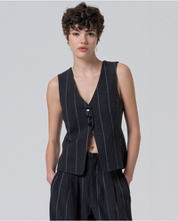 Surkana - Long Pinstripe Vest in Dark Grey