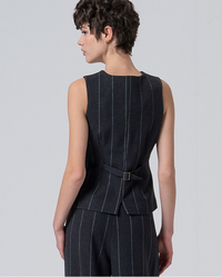 Surkana - Long Pinstripe Vest in Dark Grey