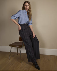Surkana - Pinstriped Wide Leg Pinstripe Pants in Dark Grey
