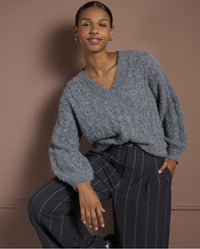 Surkana - Pinstriped Wide Leg Pinstripe Pants in Dark Grey