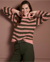 Surkana - Two-Tone Recycled Chunky Knit Sweater in Pink & Green