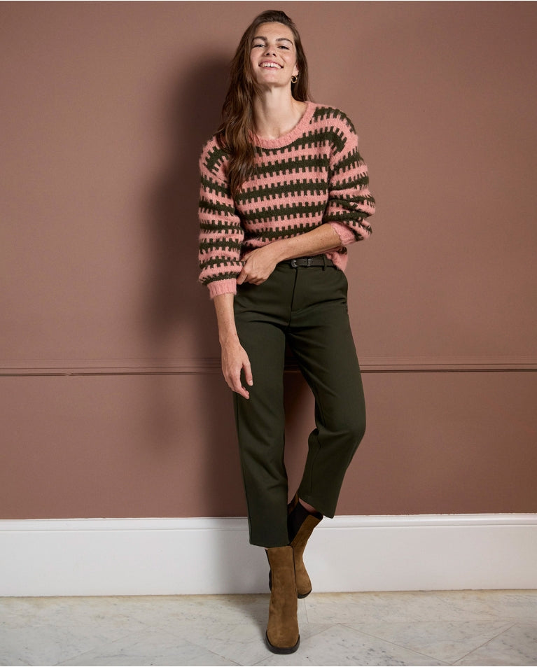 Surkana - Two-Tone Recycled Chunky Knit Sweater in Pink & Green