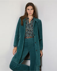 Surkana - Long Structured Chenille Coat in Steel Blue