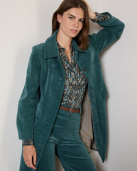 Surkana - Long Structured Chenille Coat in Steel Blue