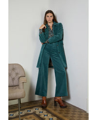 Surkana - Long Structured Chenille Coat in Steel Blue