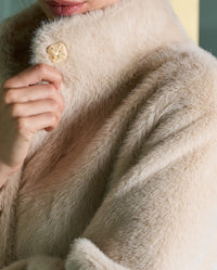 Surkana - Teddy Effect Coat with High Collar in Ecru
