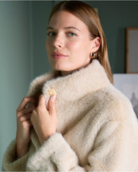 Surkana - Teddy Effect Coat with High Collar in Ecru